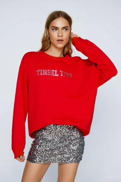 Glitter Slogan Christmas Sweatshirt