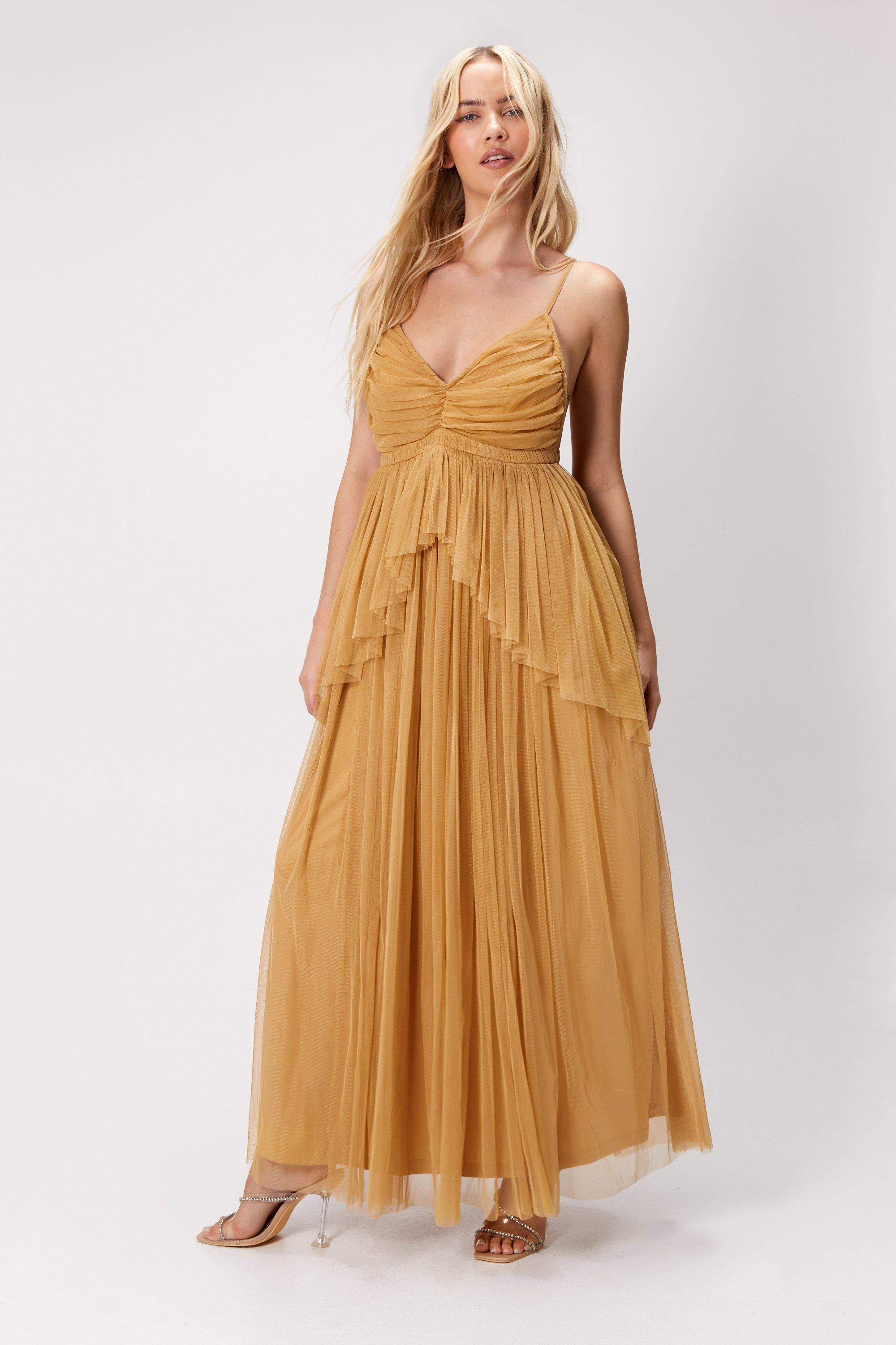 1950s History of Prom, Party, Evening and Formal Dresses Womens Tulle Strappy Maxi Dress - Sand - 10 $188.00 AT vintagedancer.com