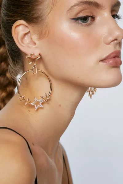 Star Embellished Hoop Drop Earrings