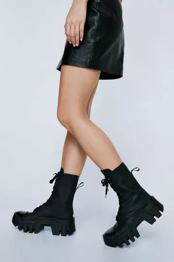 Lace Up Chunky Biker Boots