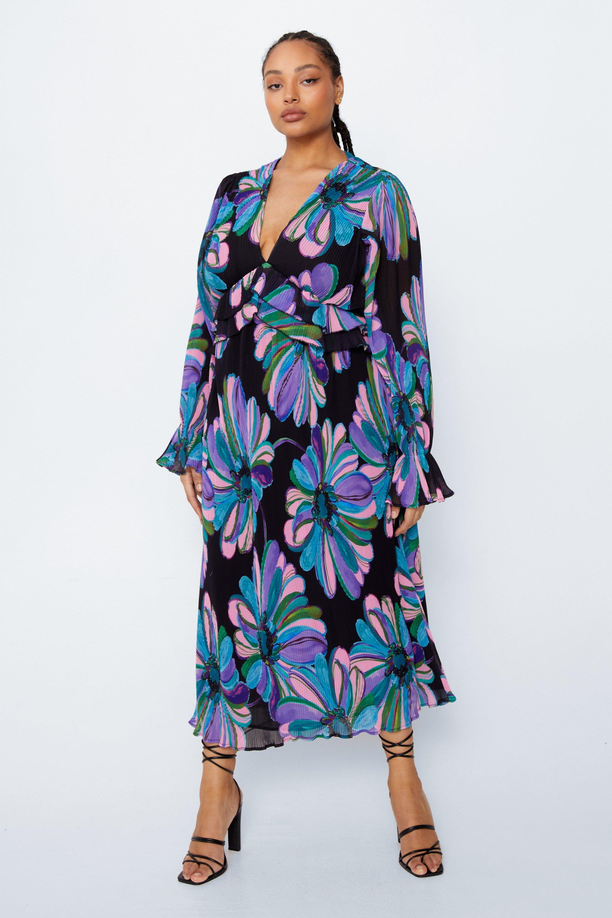 Grande Taille - Dressing Gown Mi-Longue Fleurie Plissée - 50 - Nasty Gal - Modalova