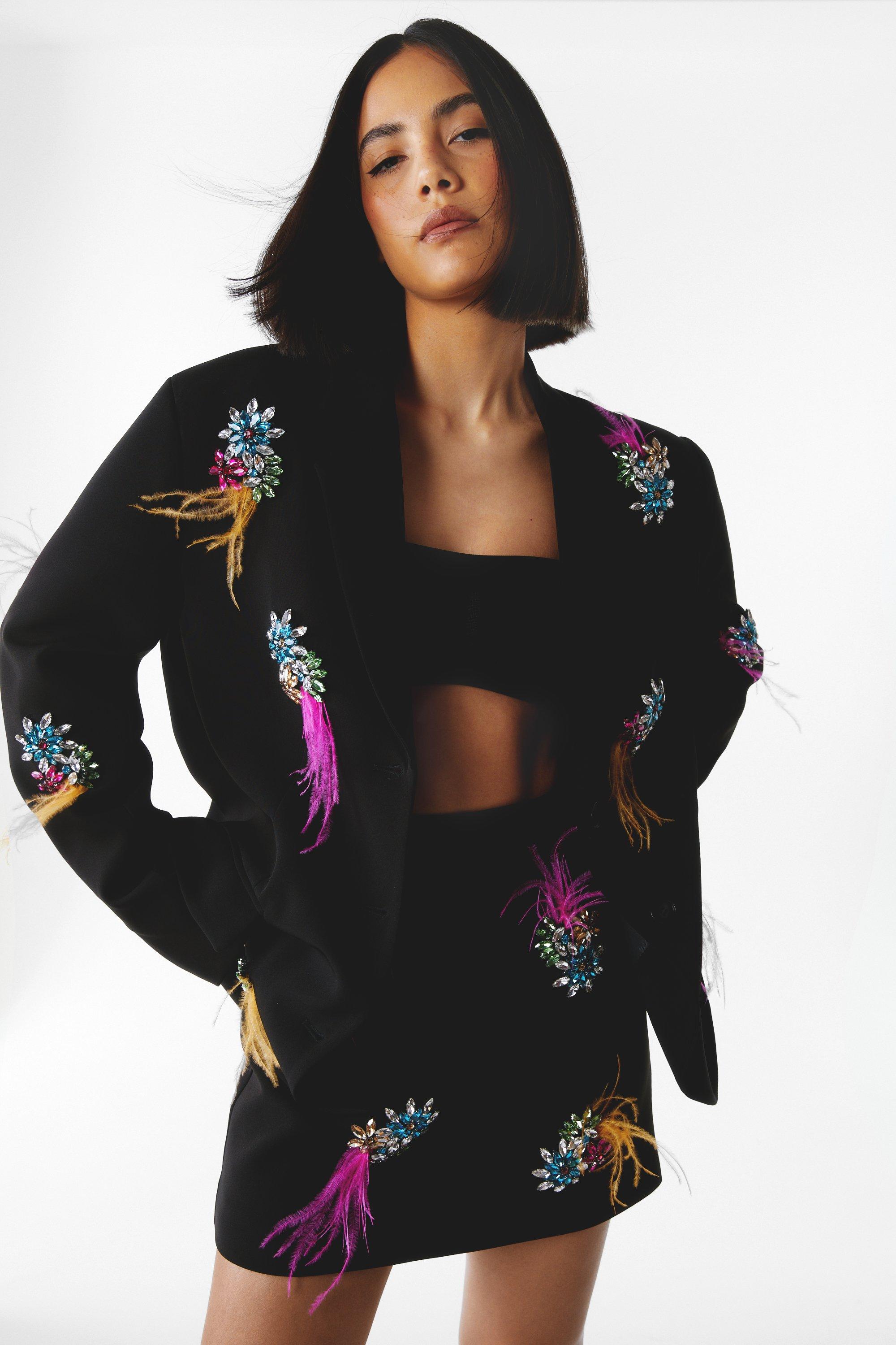 Mini Jupe Premium À Ornements Et Plumes - 38 - Nasty Gal - Modalova