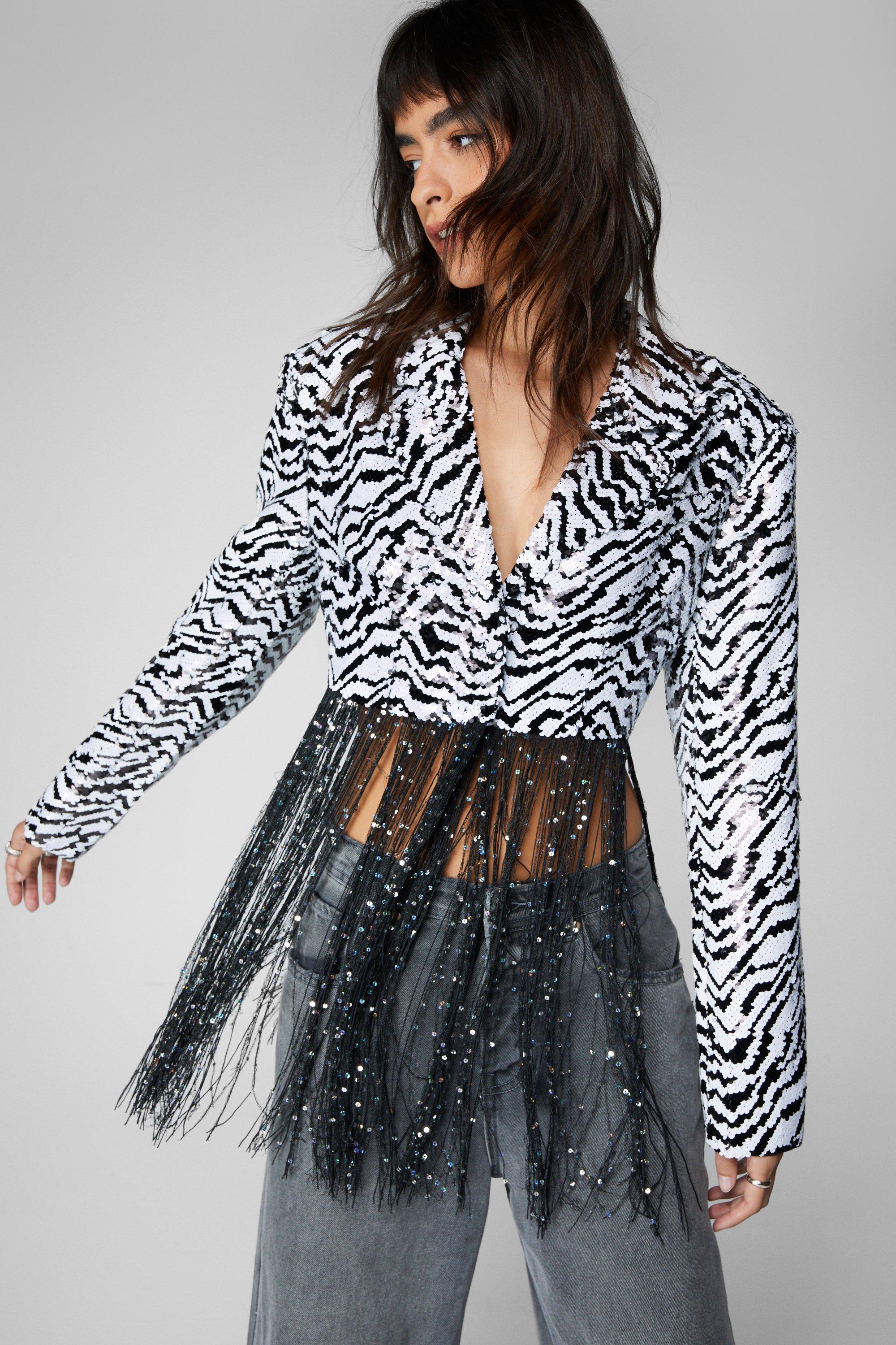 Blazer Premium Zébré À Sequins Et Franges - 34 - Nasty Gal - Modalova