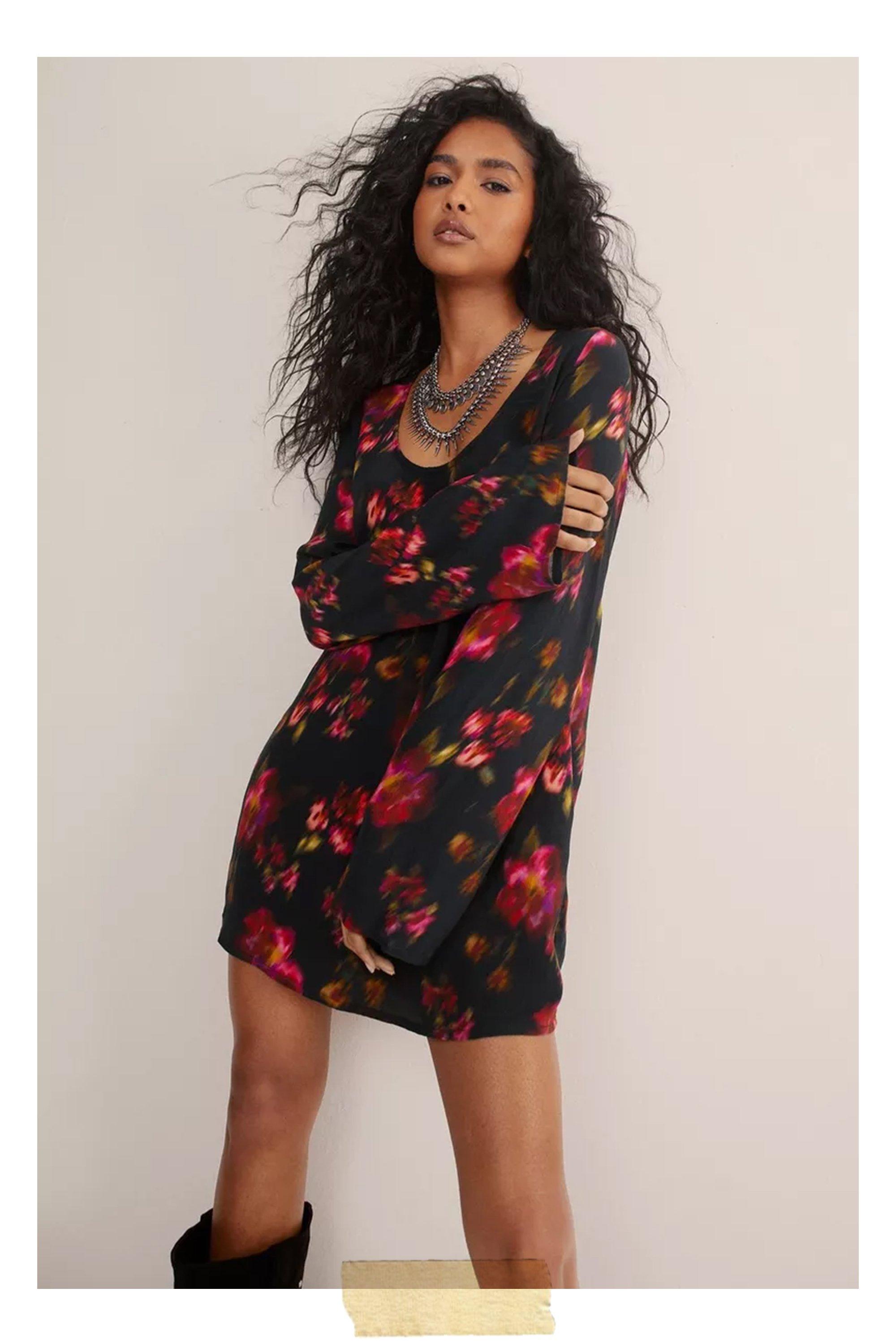 Blurred Floral Scoop Neck Tunic Mini Dress - 40 - Nasty Gal - Modalova
