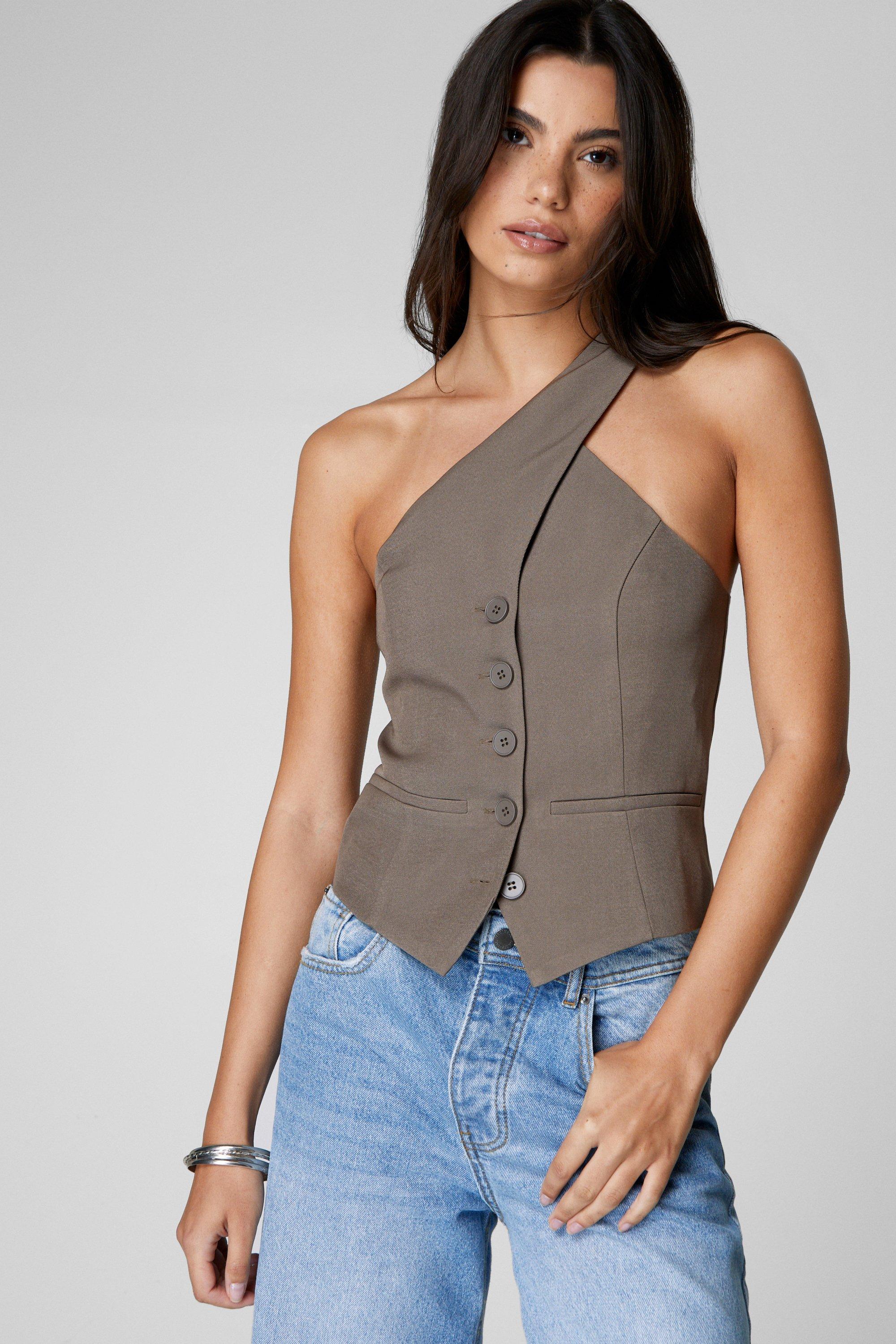 Tailored Asym Neck Top - Beige - 40 - Nasty Gal - Modalova