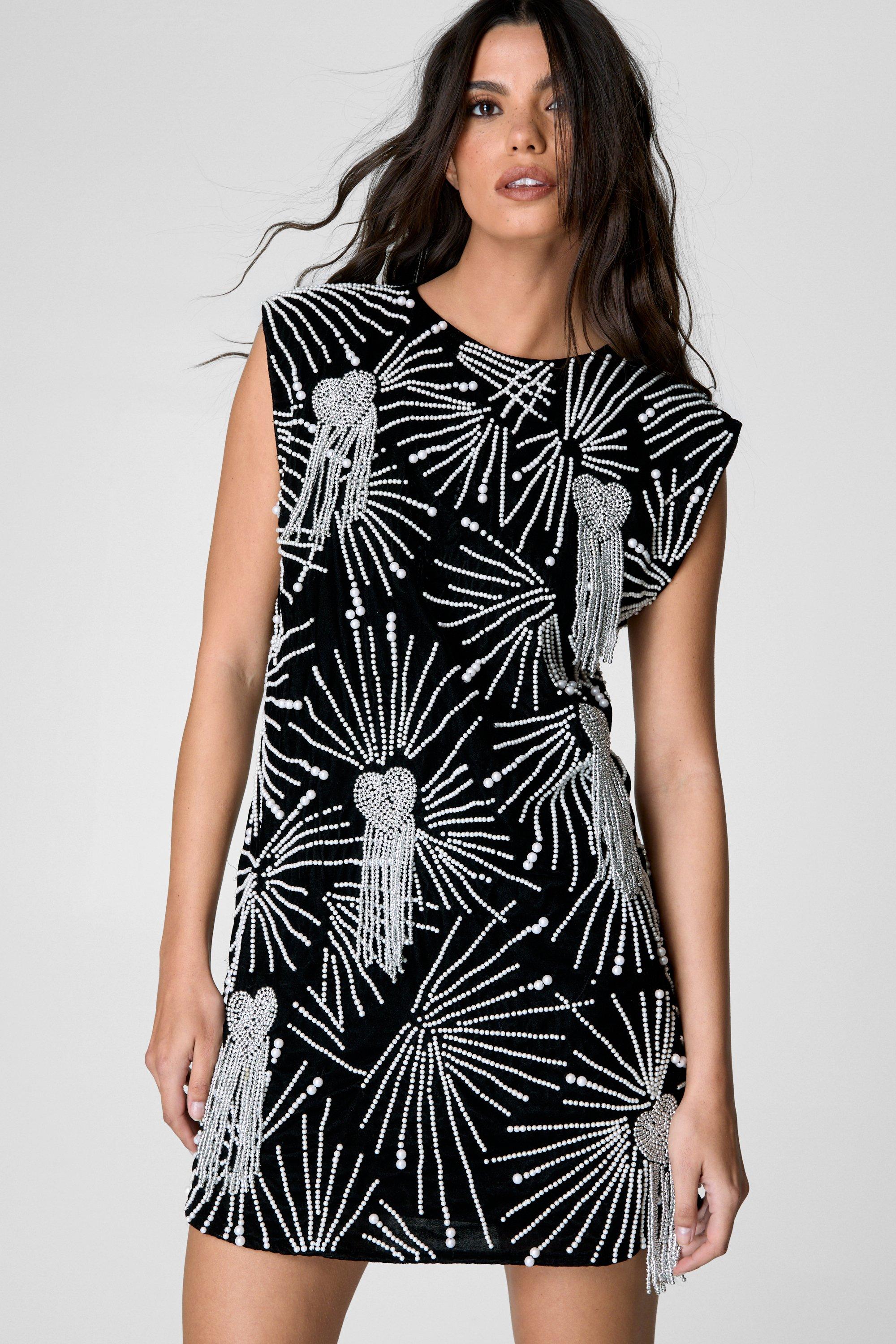 Velvet Heart Pearl Tassel Shoulder Pad Mini Dress - 34 - Nasty Gal - Modalova