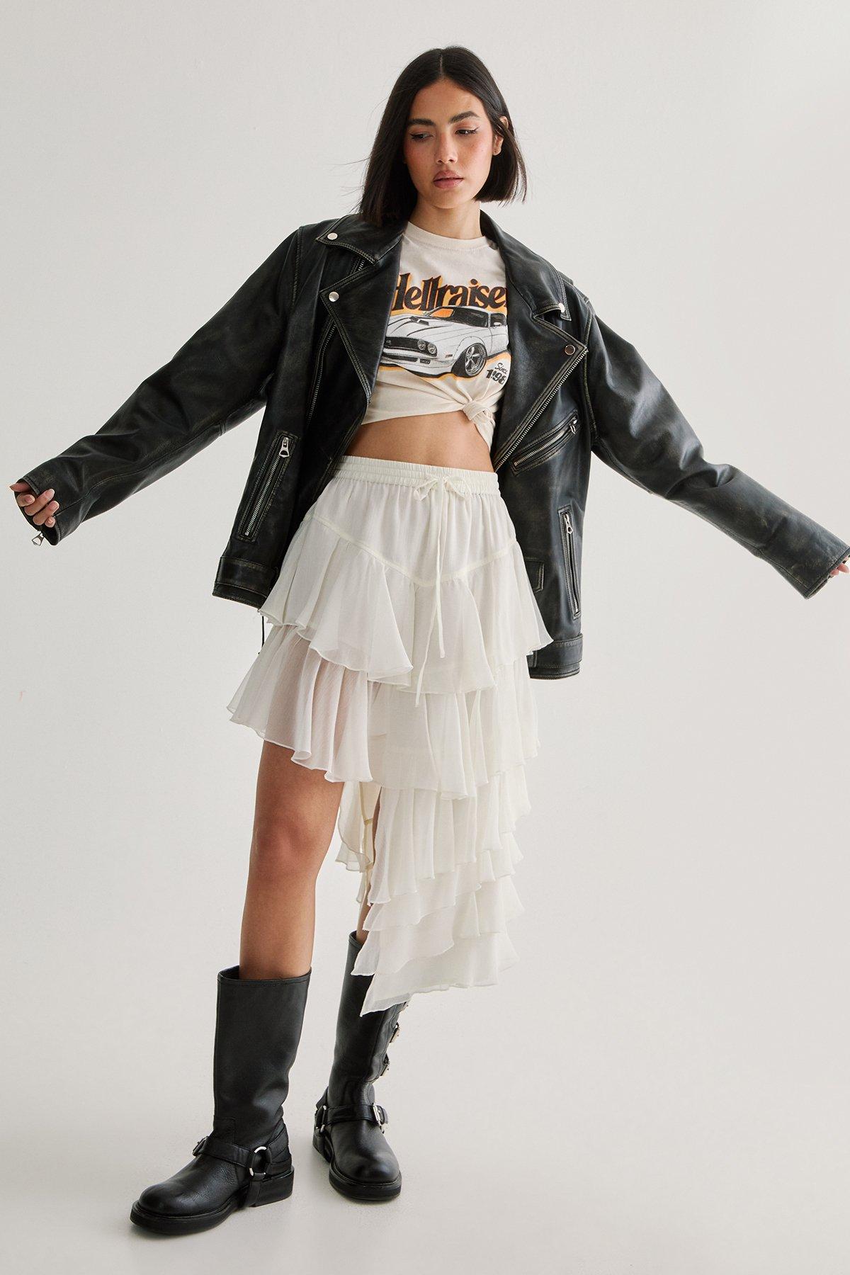 Tiered Asymmetric Midi Skirt - 32 - Nasty Gal - Modalova