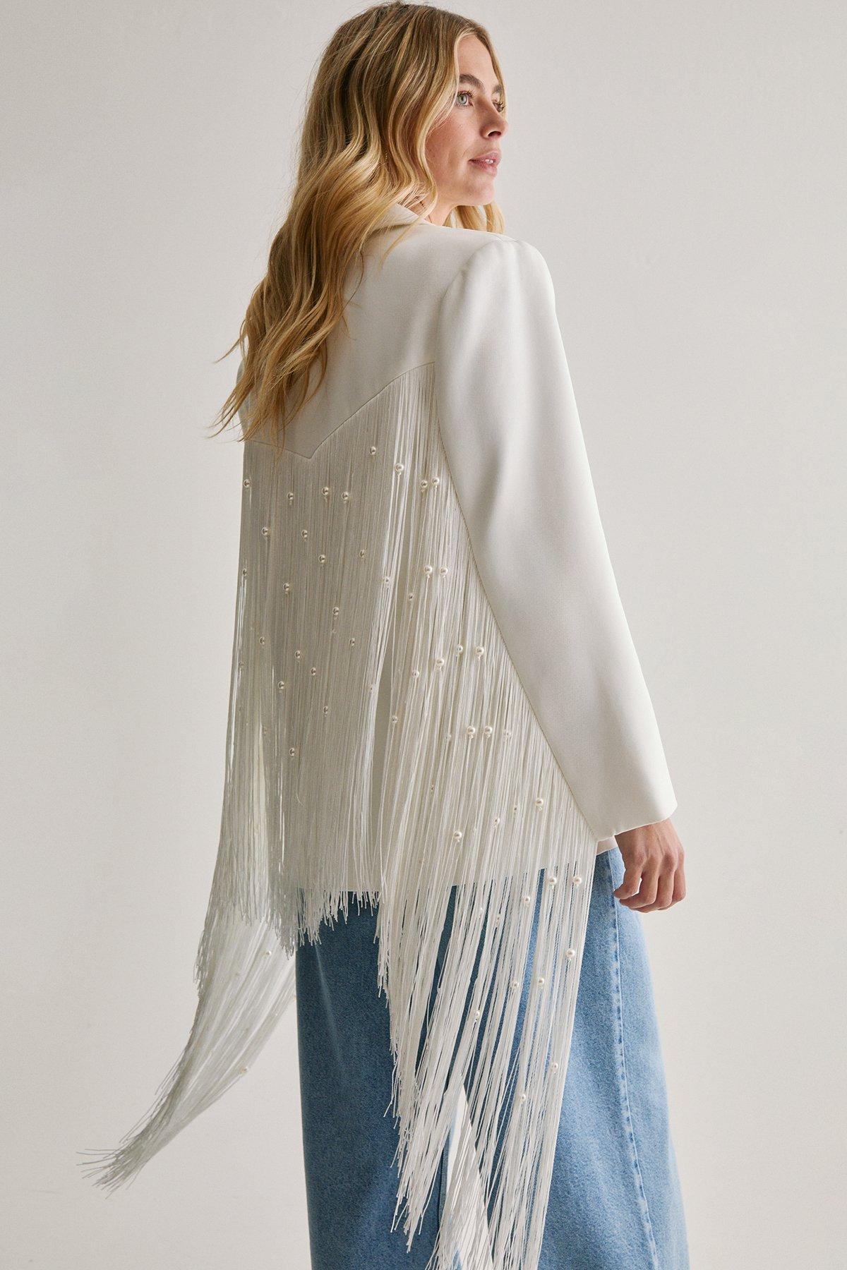 Limited Pearl Trim Fringe Oversized Blazer - 32 - Nasty Gal - Modalova