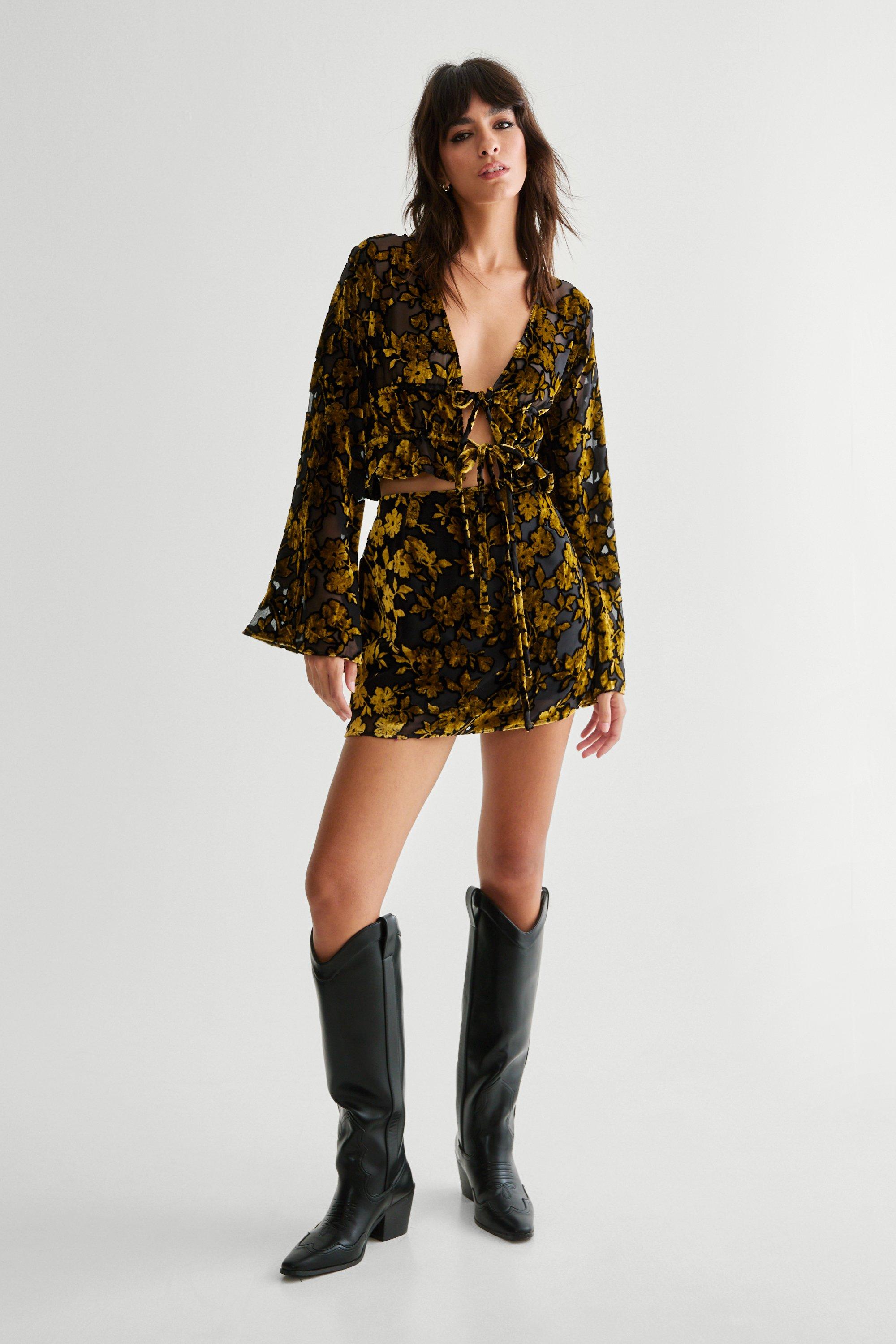 Floral Devore Mini Skirt - 32 - Nasty Gal - Modalova
