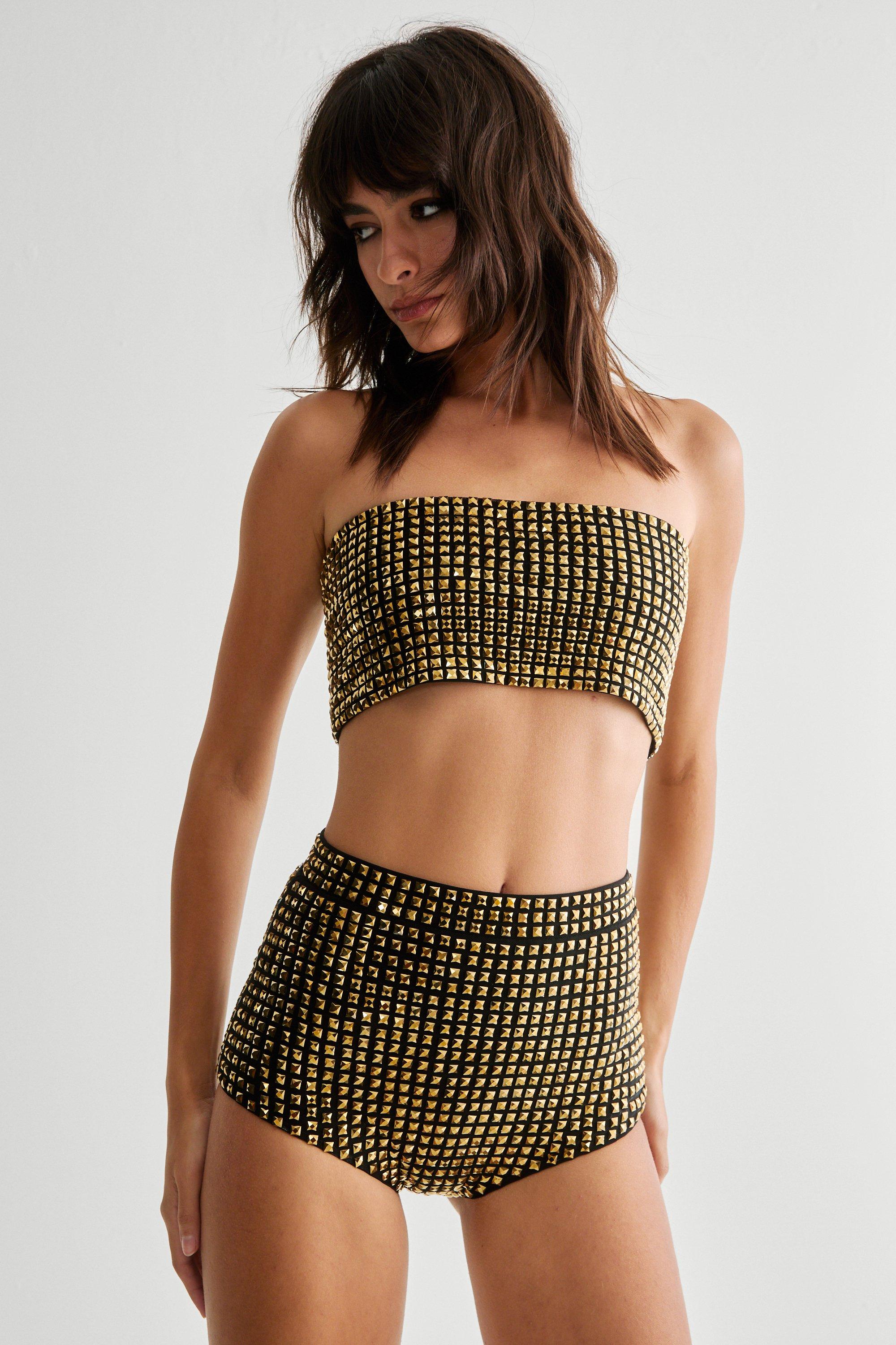 Studded Embellished Bandeau Top - S - Nasty Gal - Modalova