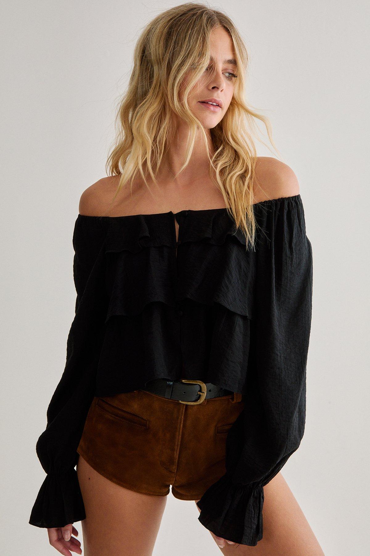 Ruffle Long Sleeve Button Down Top - S - Nasty Gal - Modalova
