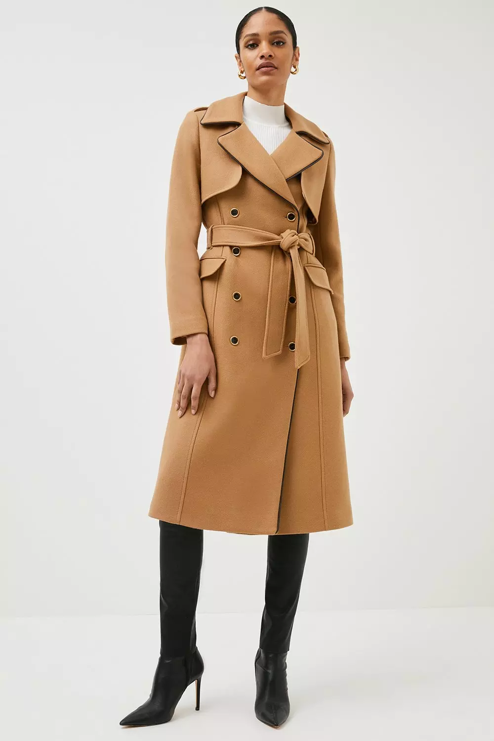 Buy Karen Millen Italian Wool Blend Double Breasted Coat In Camel