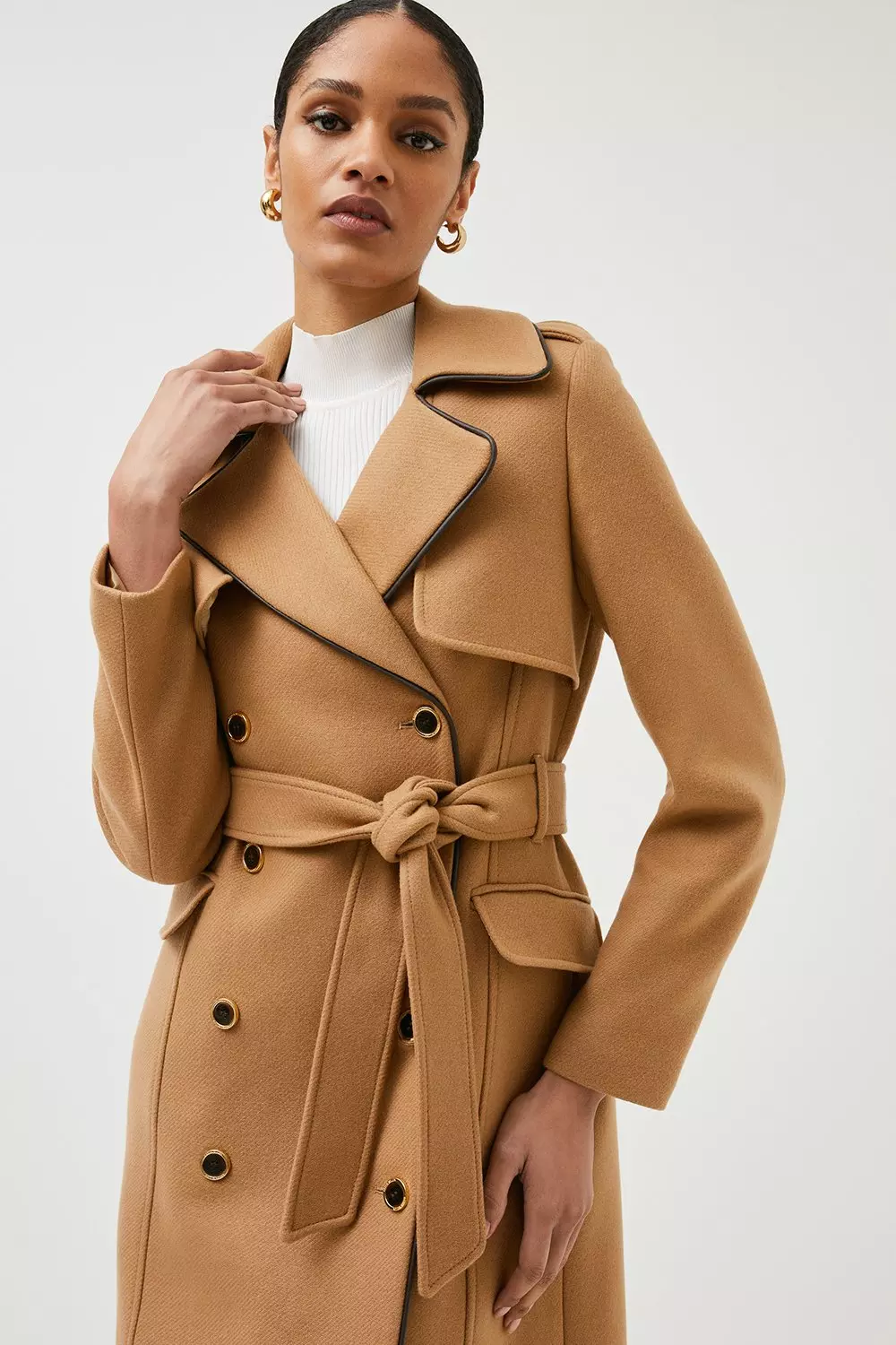 Double-breasted Camel Wool Coat, Wool Military Coat Women, Winter