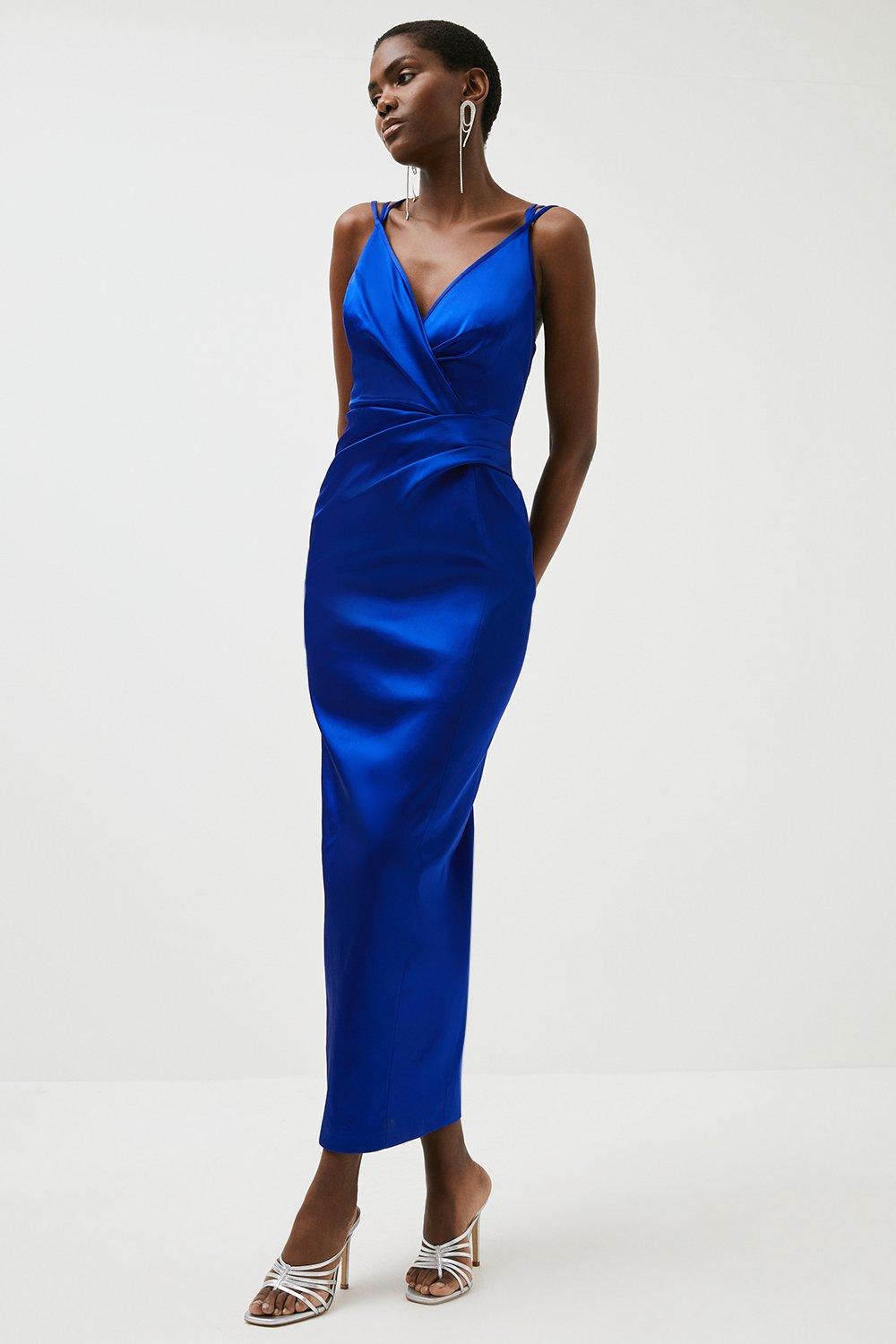 Italian Structured Satin Strappy Tailored Maxi Dress Karen Millen