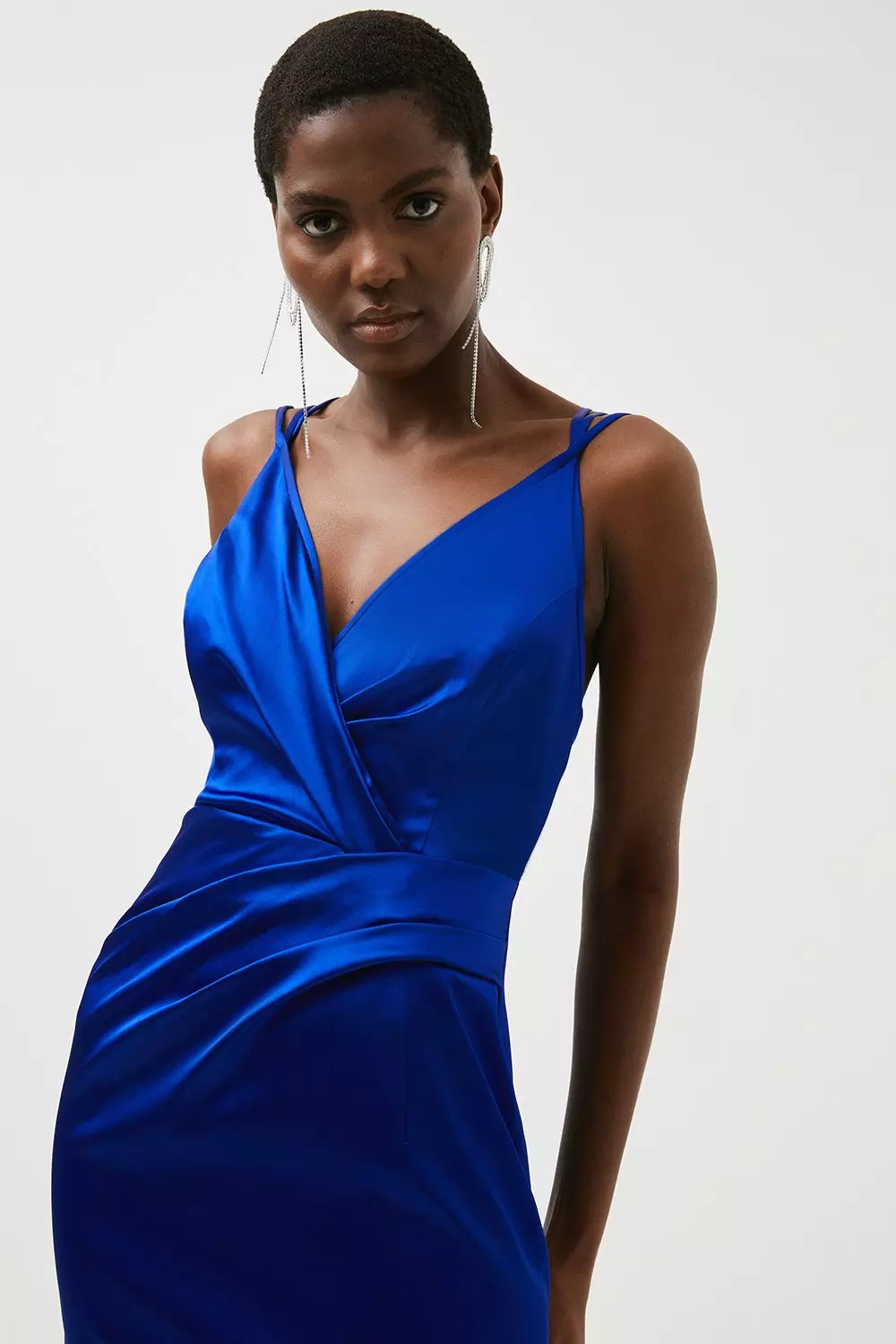 Italian Structured Satin Strappy Tailored Maxi Dress Karen Millen