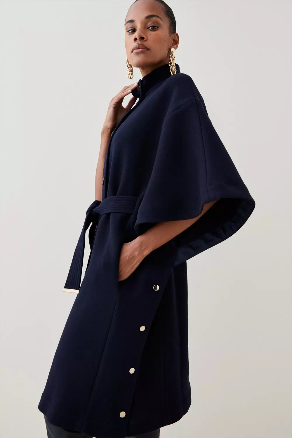 Italian Wool Blend Funnel Collar Cape Coat