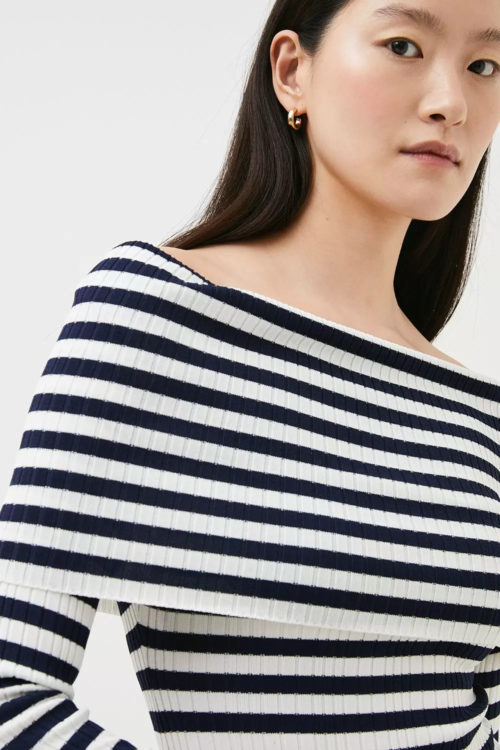 Black and white hot sale striped bardot top