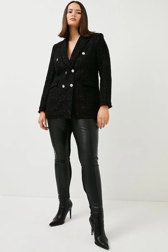 Plus Size Longline Sparkle Boucle Blazer | Karen Millen