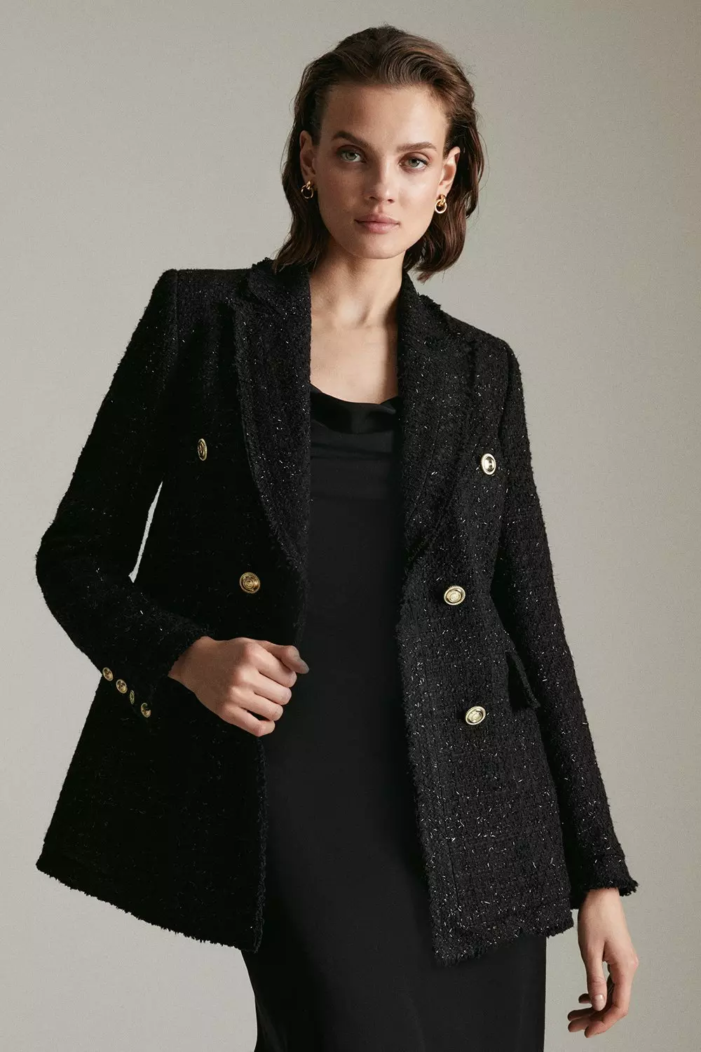 Buy Black Boucle Boxy Blazer 18, Coats