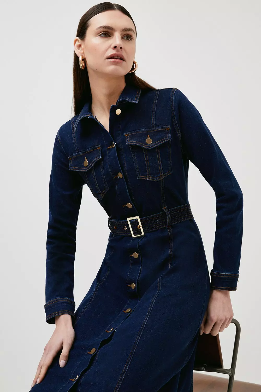 Belted denim cheap shirt dress