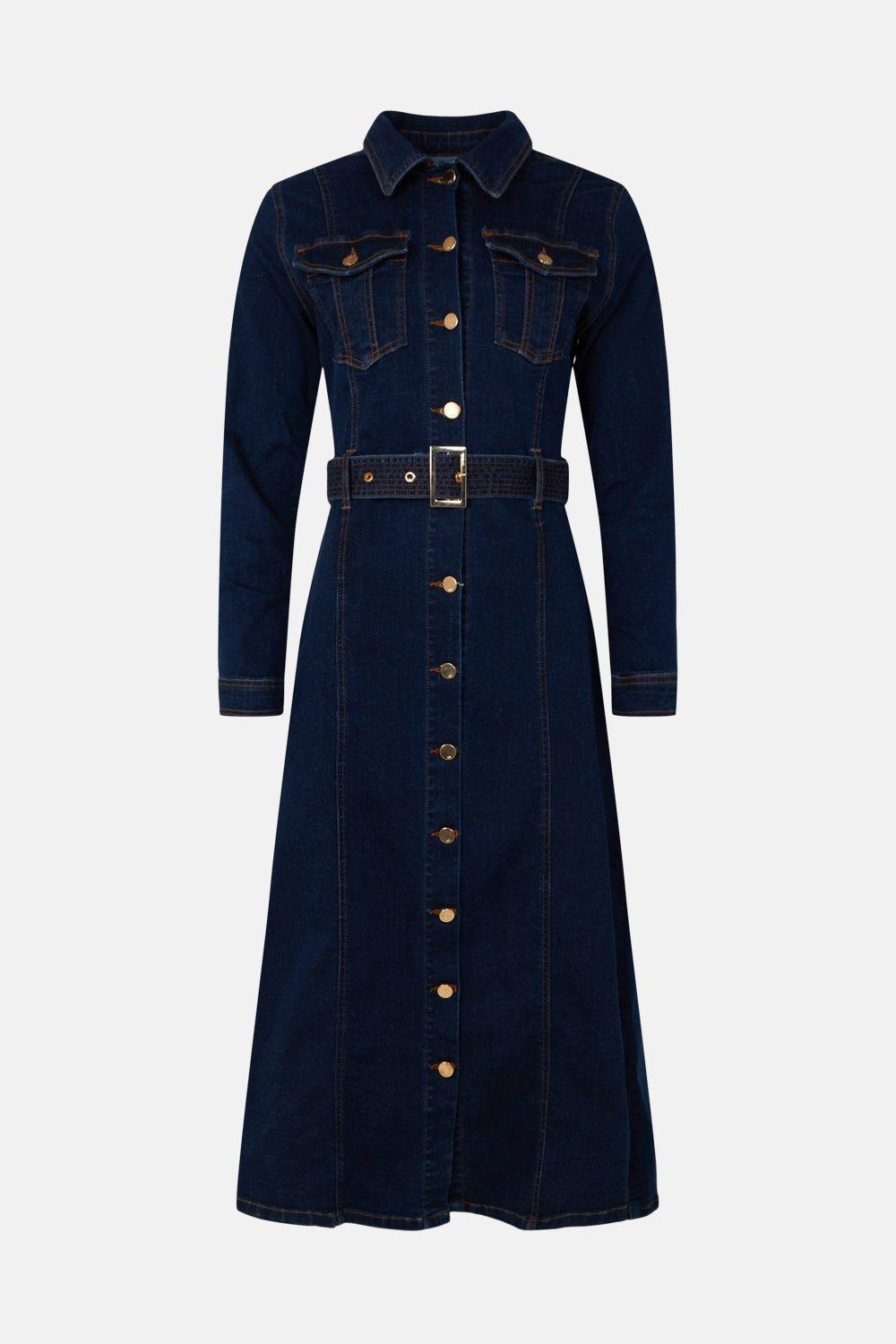 warehouse western denim midi shirt dress