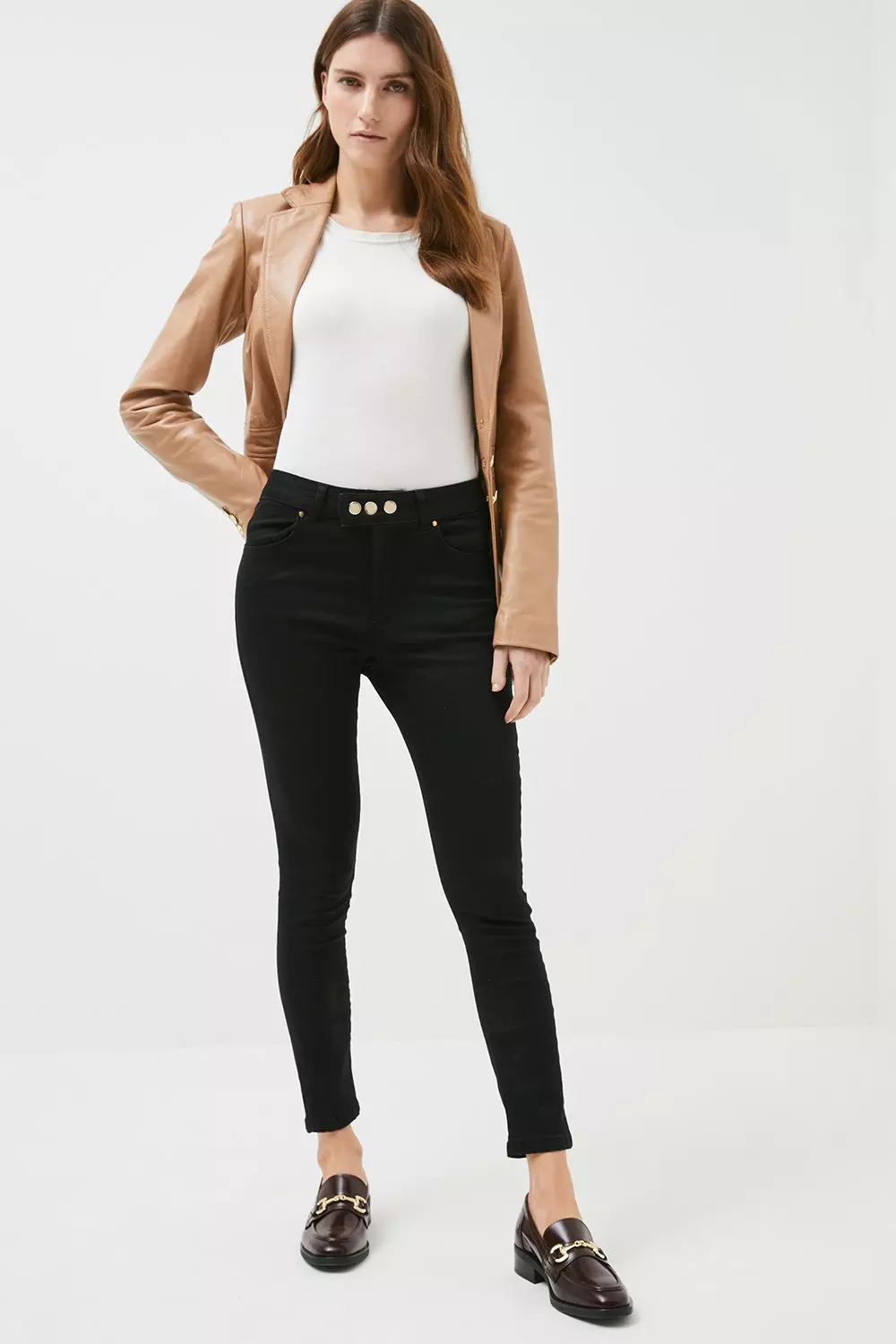 Button Waist Cropped Skinny Jeans | Karen Millen