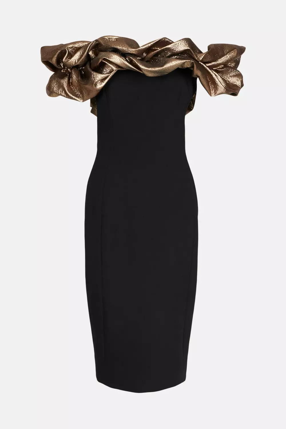 Sparkle Jacquard Contrast Off The Shoulder Pencil Dress Karen Millen