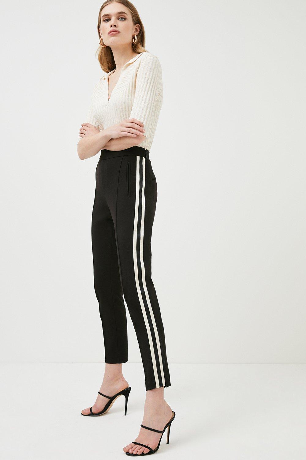 Striped tape side store sequin casual pants