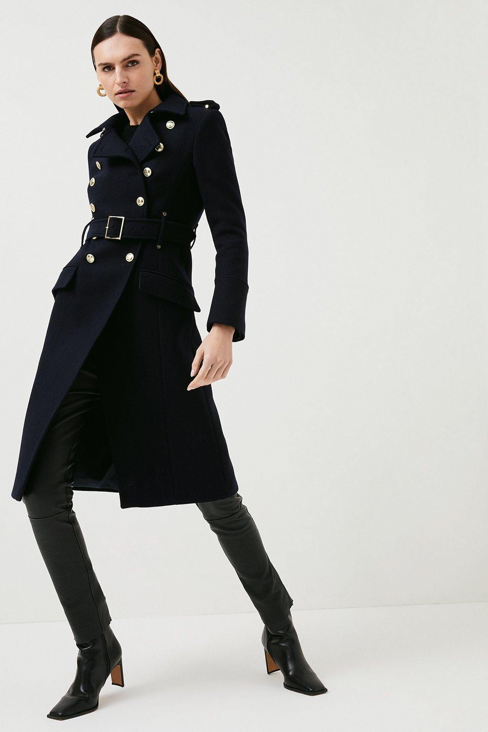 Italian Wool Military Blend Trench Coat | Karen Millen