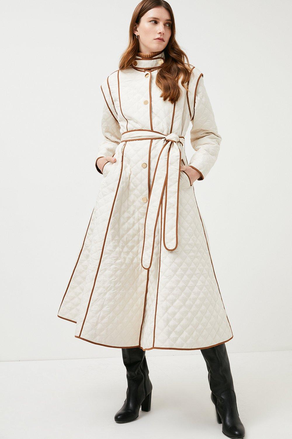 Tall Quilted Full Skirted Belted Midi Coat | Karen Millen