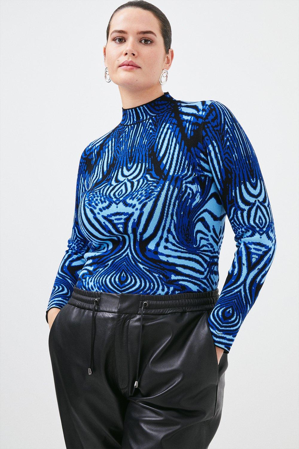 Plus size Mirrored Zebra Jacquard Knit Jumper | Karen Millen