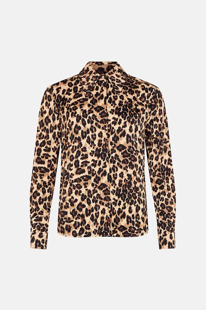 Leopard Viscose Satin 70's Collar Woven Shirt | Karen Millen