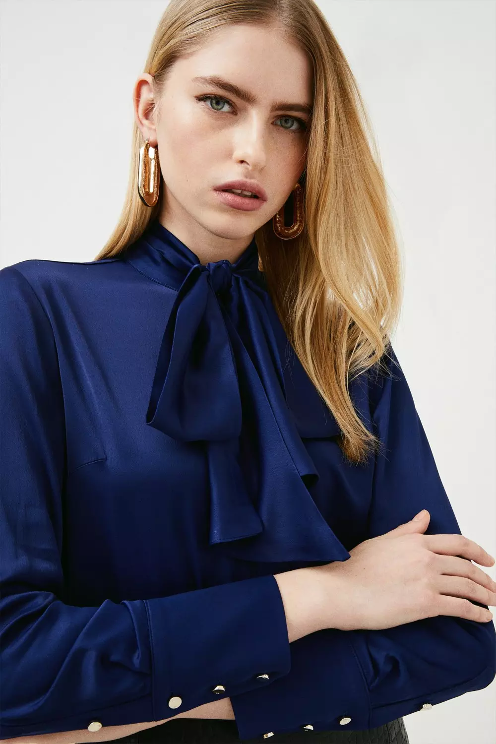 Viscose Satin Pussy Bow Woven Blouse | Karen Millen