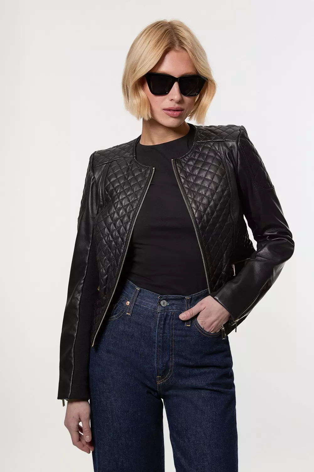 Karen millen black sales leather biker jacket