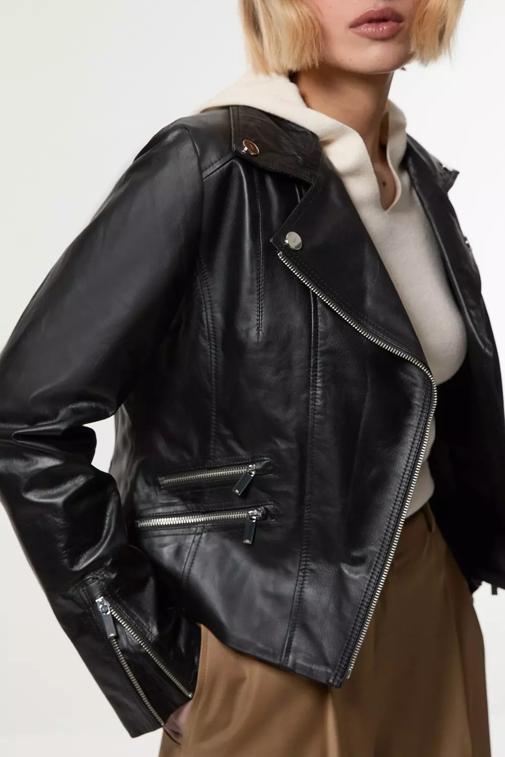 Karen millen leather 2025 biker jacket black