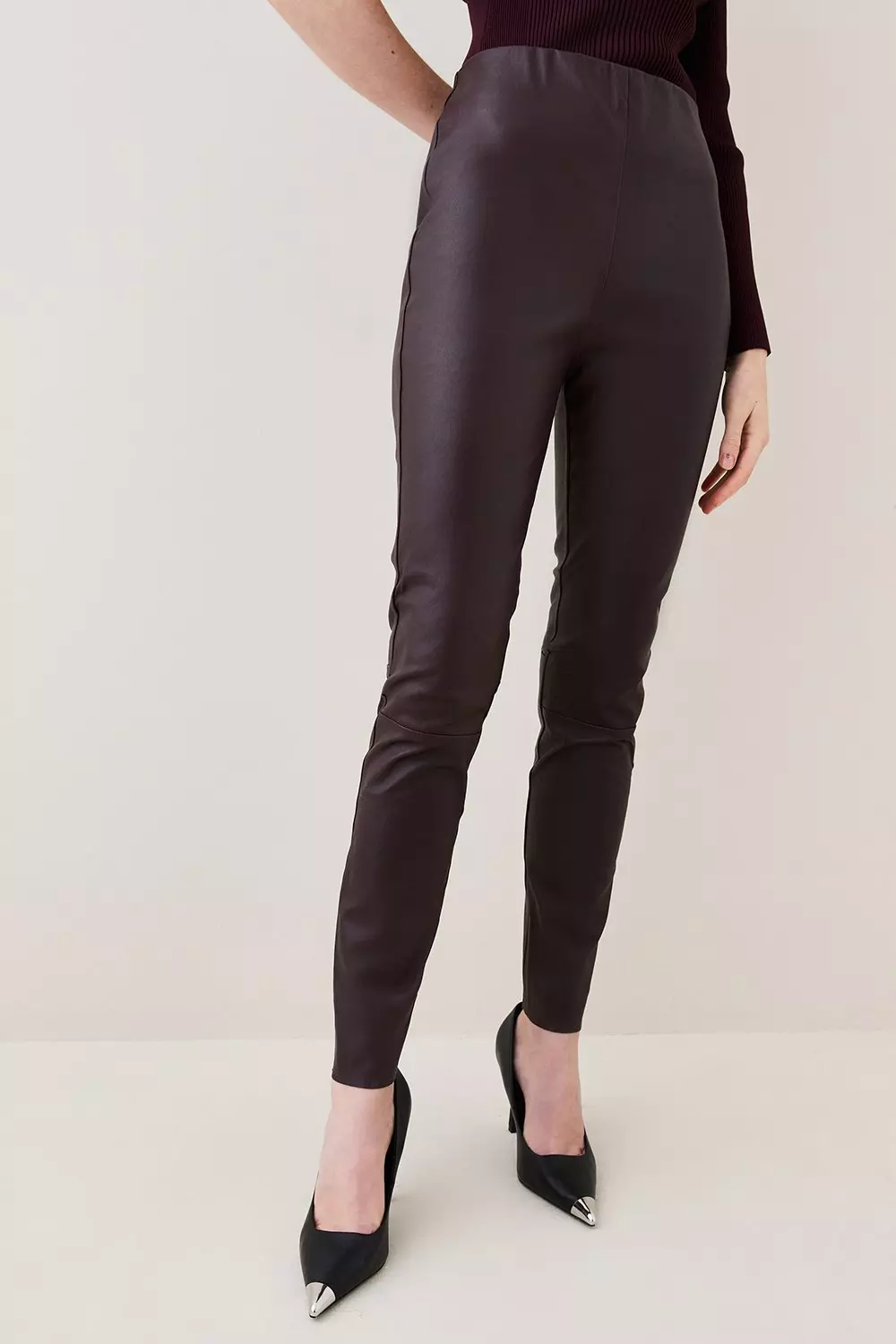 LTS Tall Womens Black Stretch Faux Leather Leggings