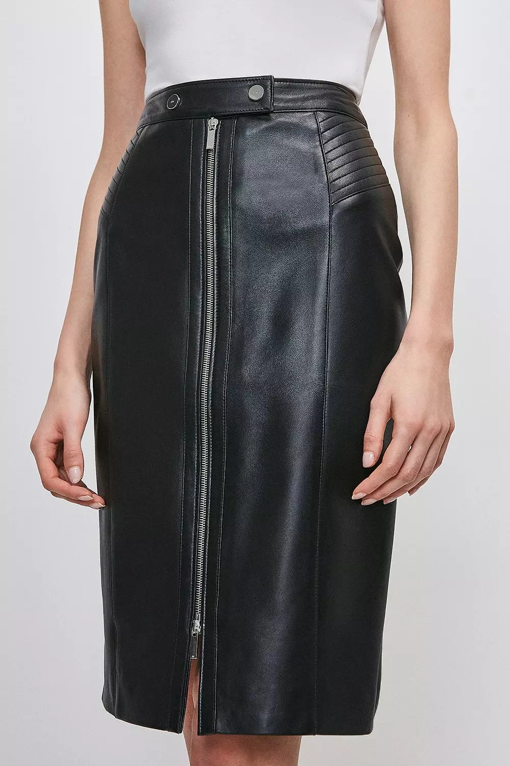 Leather Zip Through Maxi Pencil Skirt | Karen Millen