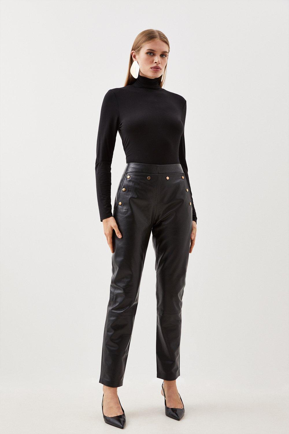 High-waisted black vegan leather pants - leather high waisted black –  Maison Lprn