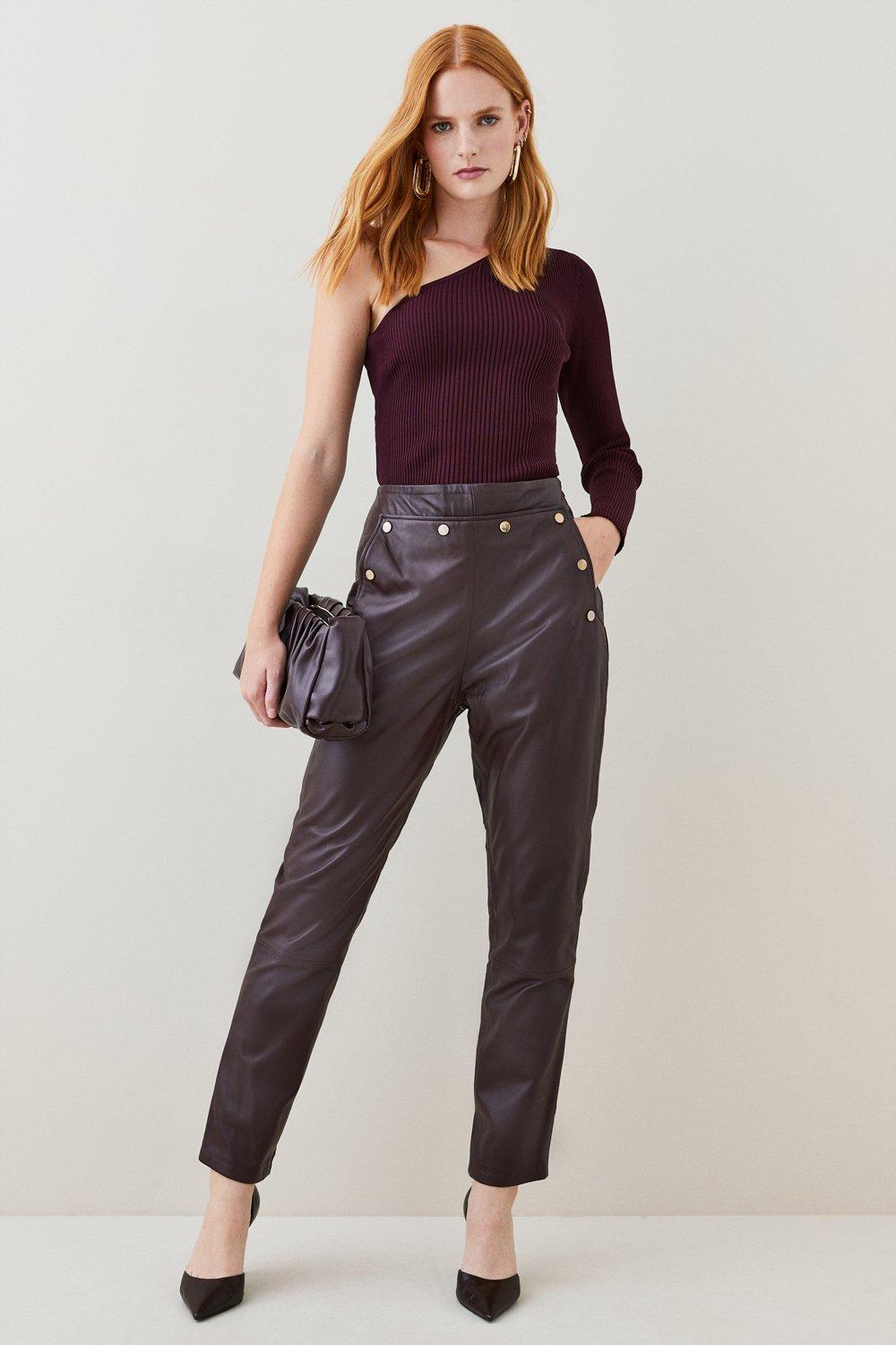 Purple Faux Leather Button Detail High Waisted Shorts