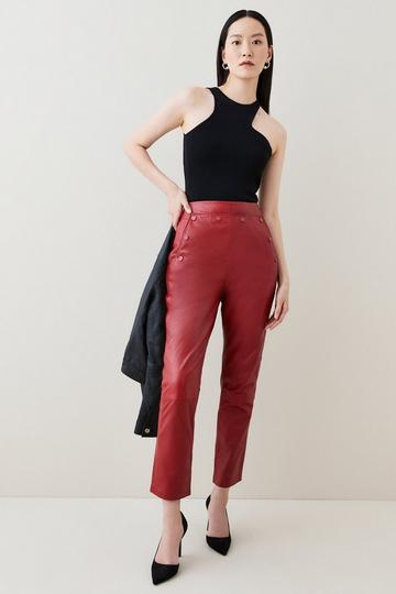 Leather Button Detail Trouser red