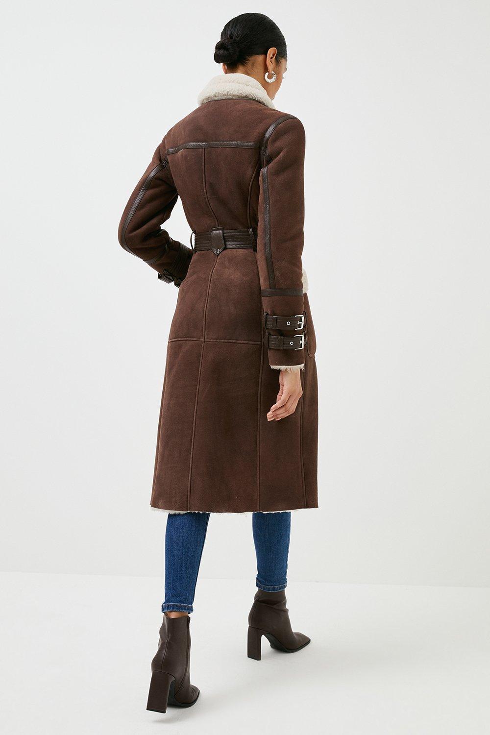 long shearling aviator coat