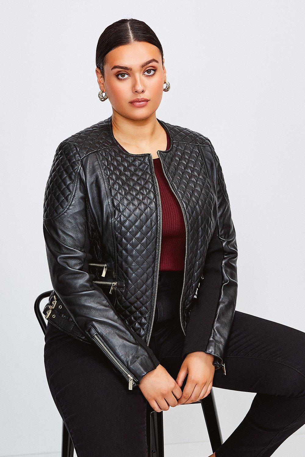 Plus Size Leather Quilted Jacket | Karen