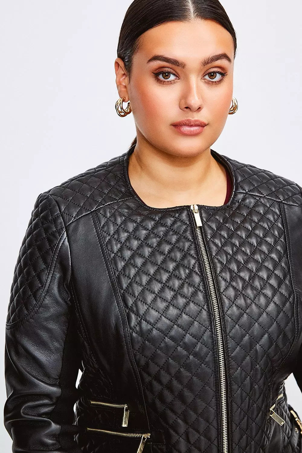 Plus size shop quilted leather jacket