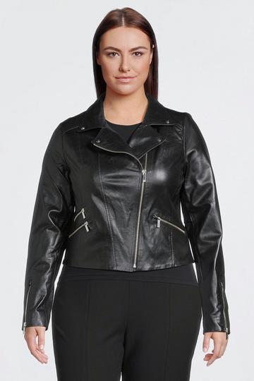 Plus Size Leather Signature Moto Jacket black