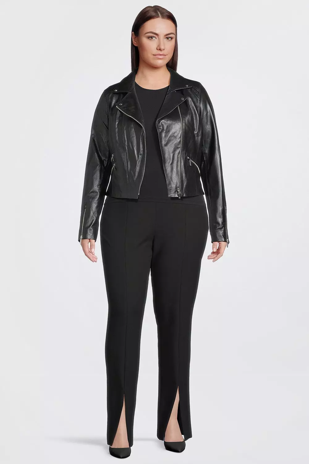 Black leather best sale plus size jacket