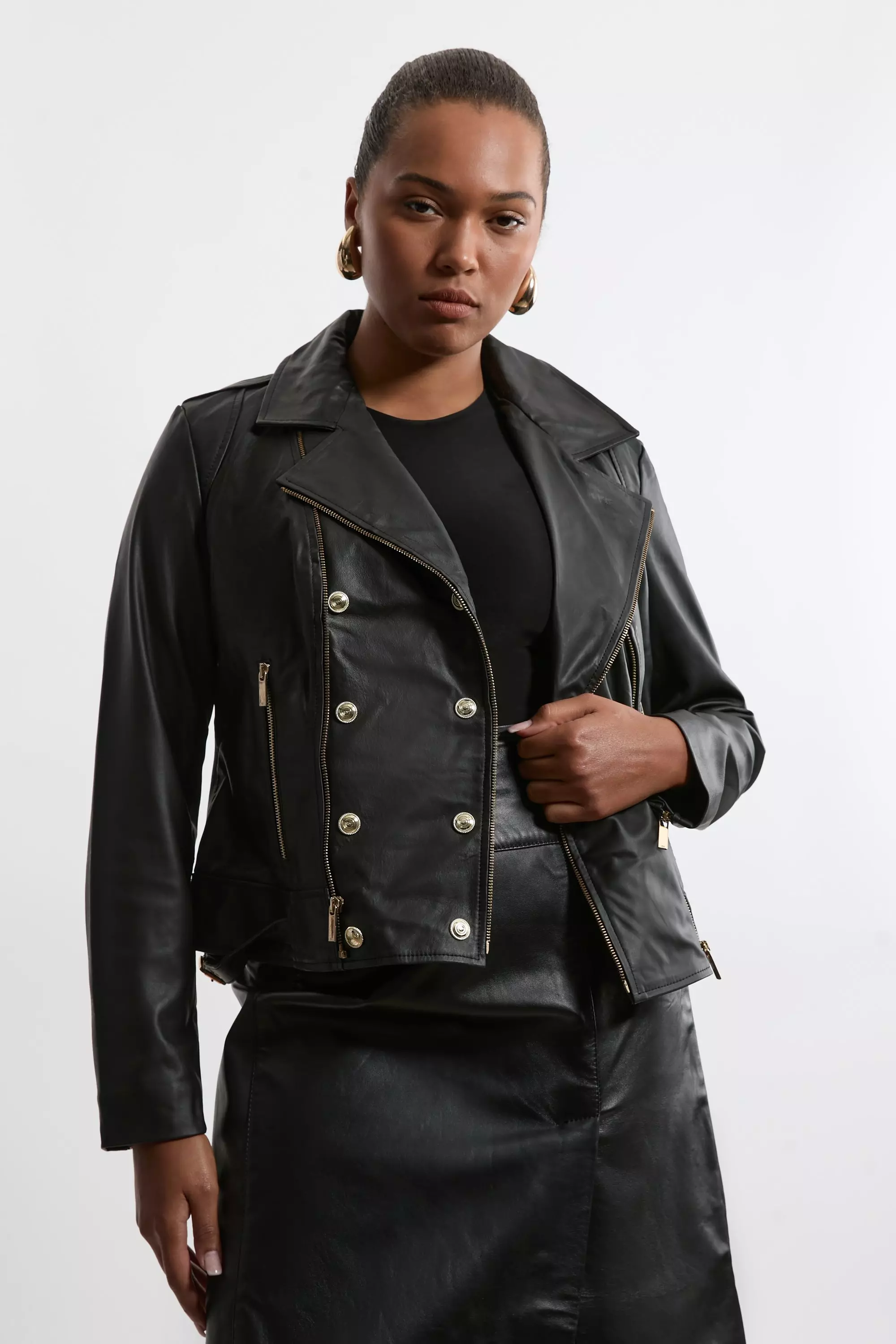 Leather Quilted Biker Jacket | Karen Millen