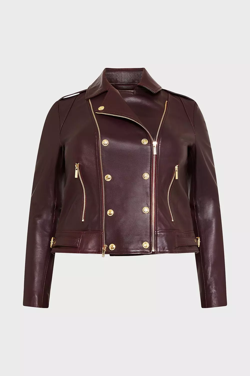 Burgundy leather jacket hot sale plus size