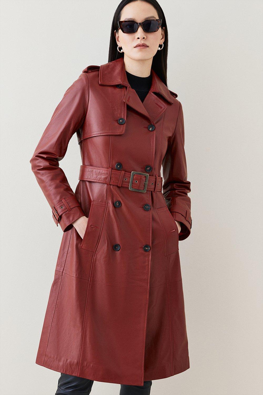 Red Leather Trench Coat