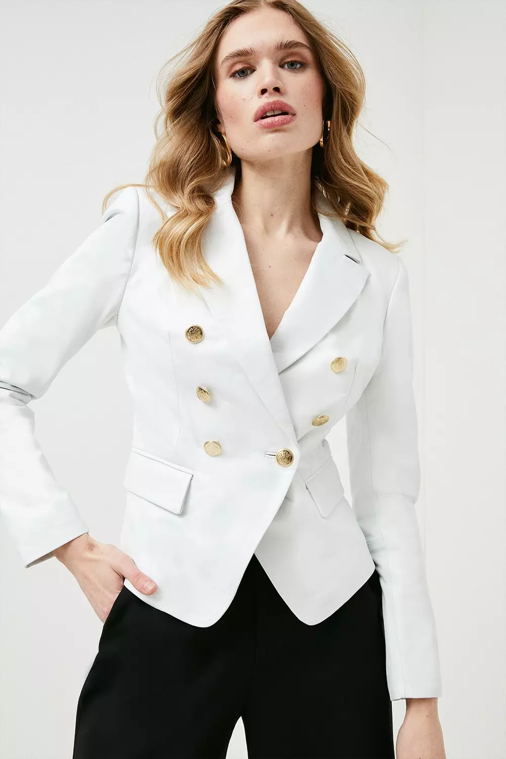 Leather Gold Button Blazer