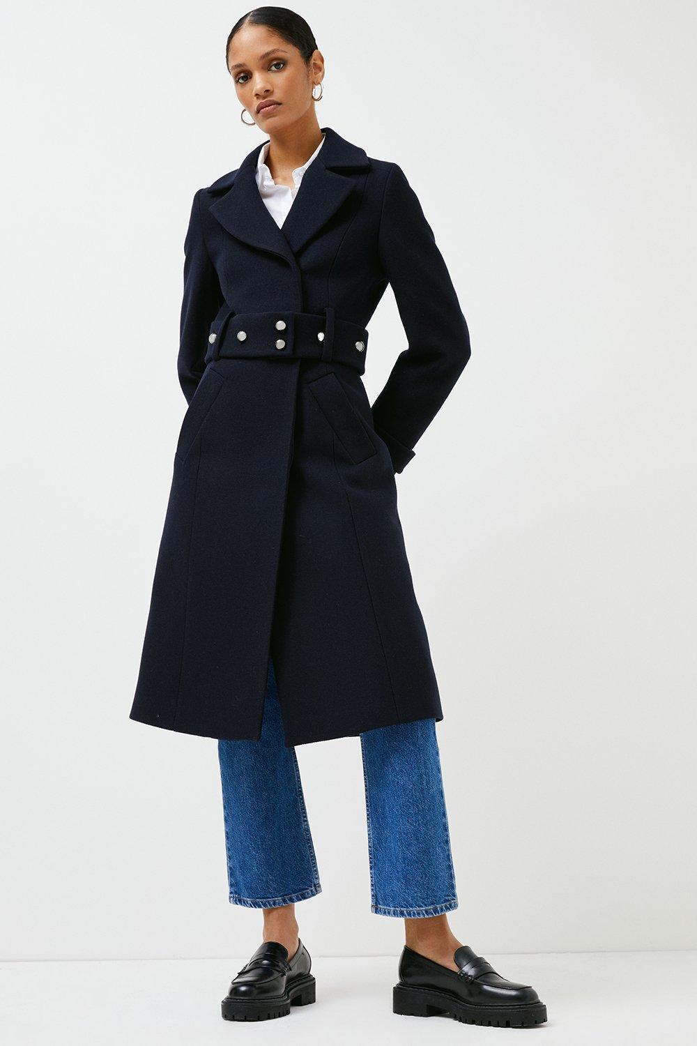 Italian Wool Blend Stud Belted Coat | Karen Millen